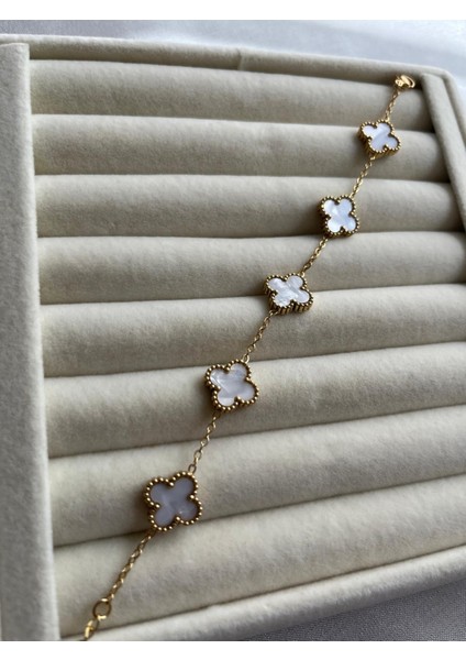 Bileklik Rodyum Kaplama Trend V.c. Model 14 K Renk S.stell Kalite Ayar Zincirli Şık Bileklik Çiçekleri beyaz modelleri