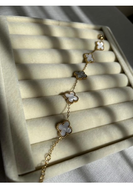 Bileklik Rodyum Kaplama Trend V.c. Model 14 K Renk S.stell Kalite Ayar Zincirli Şık Bileklik Çiçekleri beyaz fırsatları