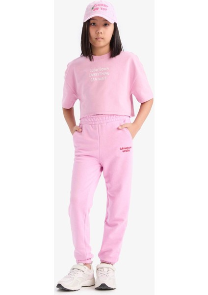Kız Çocuk Beli Paçası Lastikli Baskılı Jogger Eşofman Altı D9689A825SP