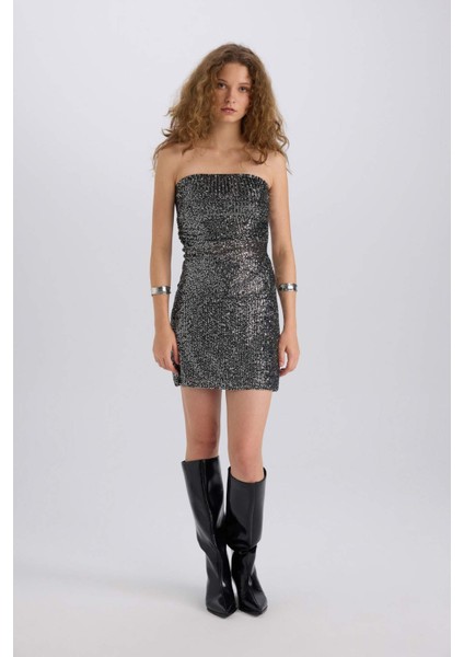 A Form Yüksek Bel Payetli Kumaş Mini Etek E1711AX24WN