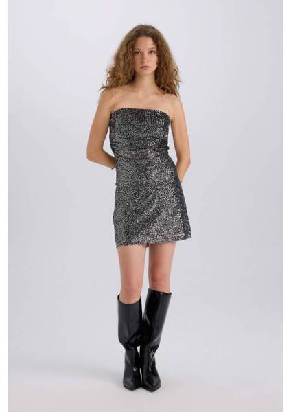 A Form Yüksek Bel Payetli Kumaş Mini Etek E1711AX24WN