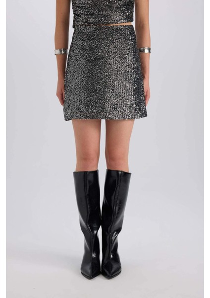 A Form Yüksek Bel Payetli Kumaş Mini Etek E1711AX24WN