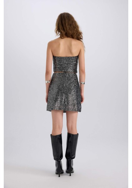 A Form Yüksek Bel Payetli Kumaş Mini Etek E1711AX24WN