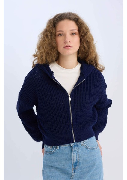 Regular Fit Kapüşonlu Fermuarlı Triko Hırka E2269AXNS