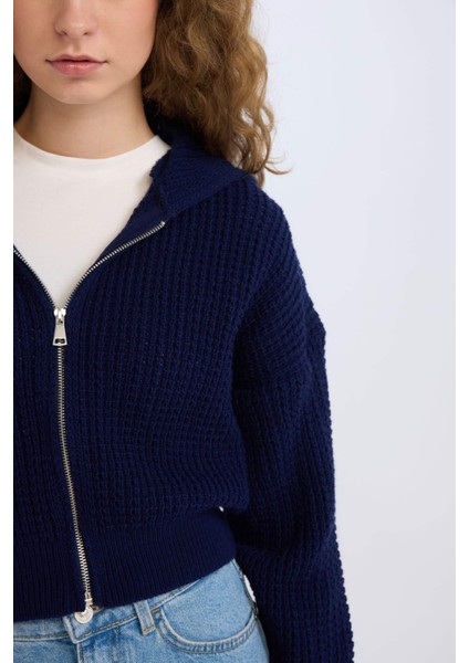 Regular Fit Kapüşonlu Fermuarlı Triko Hırka E2269AXNS