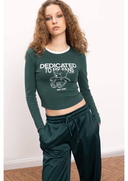 Fitted Baskılı Bisiklet Yaka Ribana Uzun Kollu Tişört E1531AX24WN