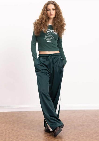 Fitted Baskılı Bisiklet Yaka Ribana Uzun Kollu Tişört E1531AX24WN