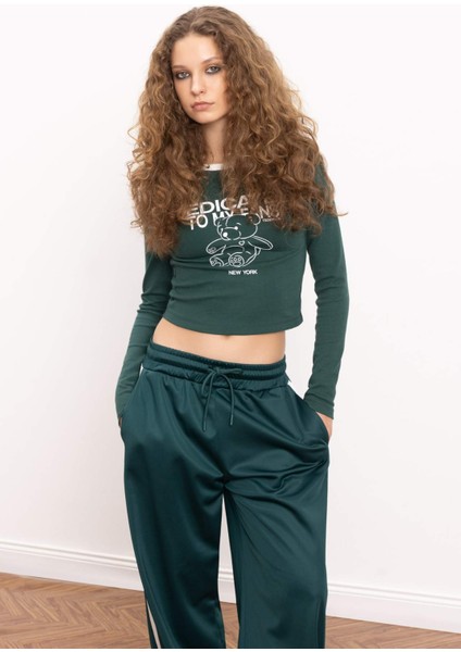 Fitted Baskılı Bisiklet Yaka Ribana Uzun Kollu Tişört E1531AX24WN