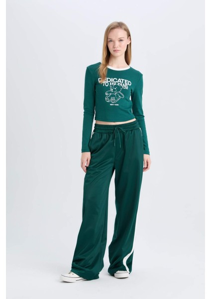 Fitted Baskılı Bisiklet Yaka Ribana Uzun Kollu Tişört E1531AX24WN