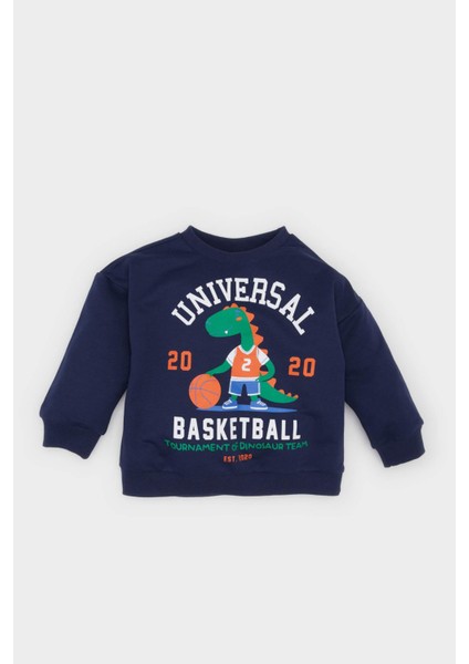 Erkek Bebek Bisiklet Yaka Dinozor Baskılı Sweatshirt E3675A525SP