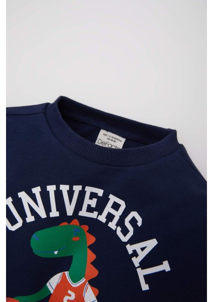 Erkek Bebek Bisiklet Yaka Dinozor Baskılı Sweatshirt E3675A525SP