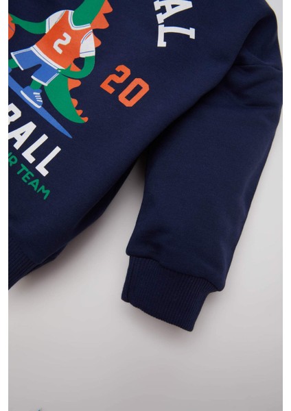 Erkek Bebek Bisiklet Yaka Dinozor Baskılı Sweatshirt E3675A525SP
