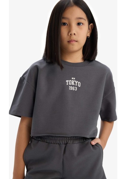 Kız Çocuk 2'li Takım Baskılı Kısa Kollu Tişört Şort E0730A825SM