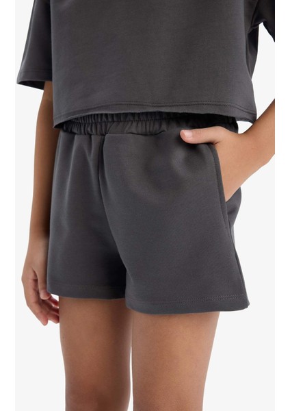 Kız Çocuk 2'li Takım Baskılı Kısa Kollu Tişört Şort E0730A825SM