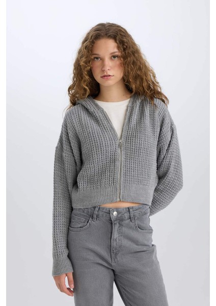 Regular Fit Kapüşonlu Fermuarlı Triko Hırka E2269AXNS