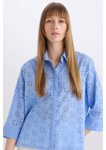 Regular Fit Brode Uzun Kollu Gömlek