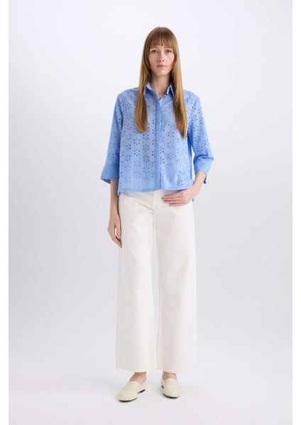 Regular Fit Brode Uzun Kollu Gömlek