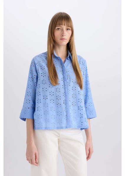 Regular Fit Brode Uzun Kollu Gömlek