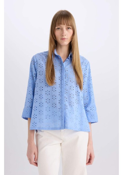 Regular Fit Brode Uzun Kollu Gömlek