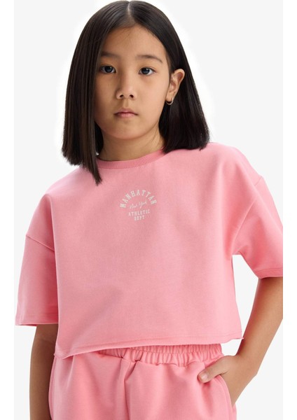 Kız Çocuk 2'li Takım Baskılı Kısa Kollu Tişört Şort E0730A825SM