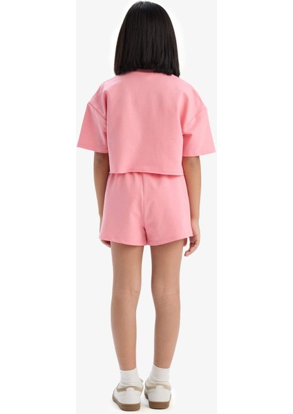 Kız Çocuk 2'li Takım Baskılı Kısa Kollu Tişört Şort E0730A825SM