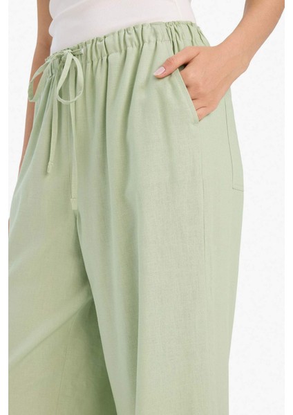 Wide Leg Çift Cepli Beli Lastikli Standart Boy Keten Karışımlı Pantolon E1981AX25SM