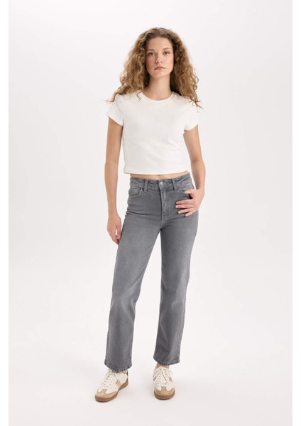 Comfort Straight Yüksek Bel Bilek Boy Jean Yıkamalı Pantolon E3413AXNS