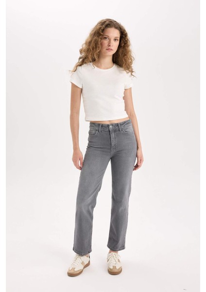 Comfort Straight Yüksek Bel Bilek Boy Jean Yıkamalı Pantolon E3413AXNS