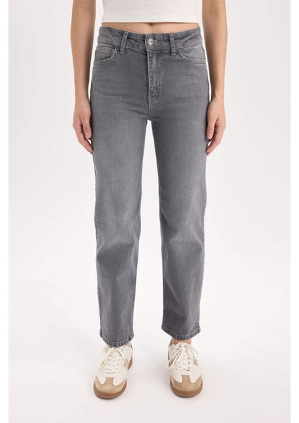 Comfort Straight Yüksek Bel Bilek Boy Jean Yıkamalı Pantolon E3413AXNS