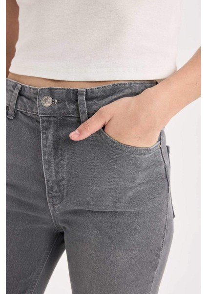 Comfort Straight Yüksek Bel Bilek Boy Jean Yıkamalı Pantolon E3413AXNS