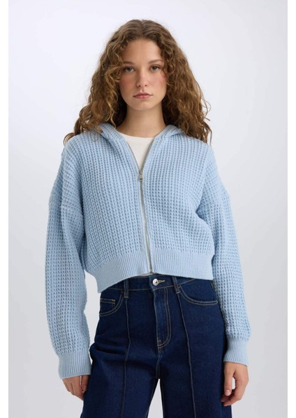 Regular Fit Kapüşonlu Fermuarlı Triko Hırka E2269AXNS