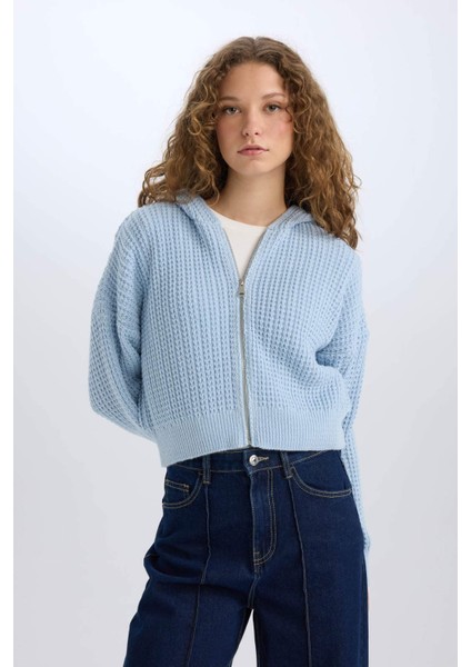 Regular Fit Kapüşonlu Fermuarlı Triko Hırka E2269AXNS