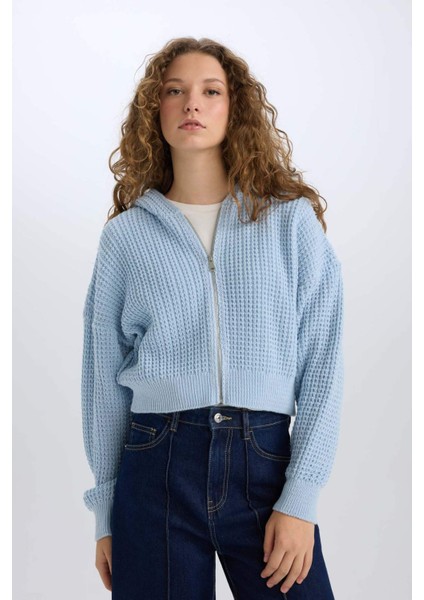 Regular Fit Kapüşonlu Fermuarlı Triko Hırka E2269AXNS