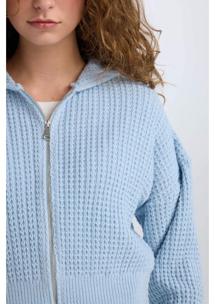 Regular Fit Kapüşonlu Fermuarlı Triko Hırka E2269AXNS