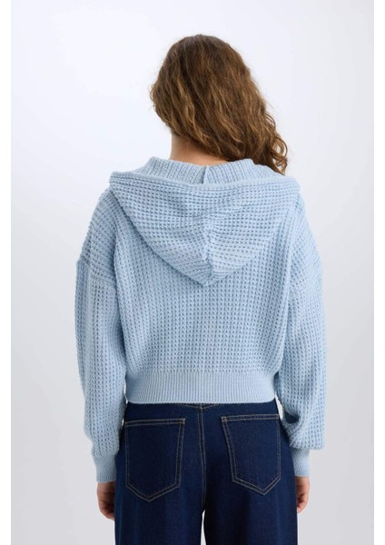 Regular Fit Kapüşonlu Fermuarlı Triko Hırka E2269AXNS