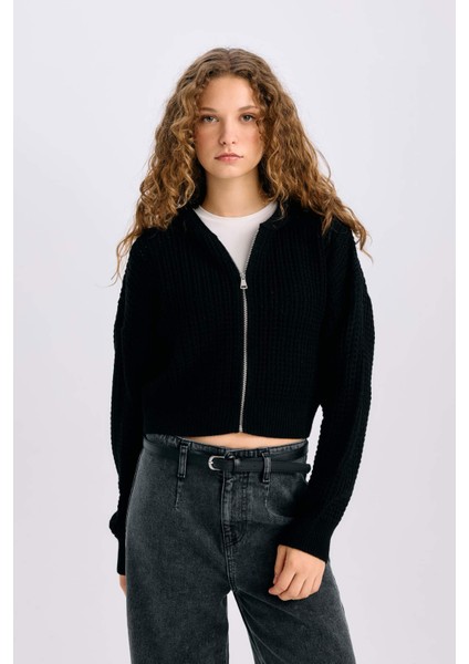 Regular Fit Kapüşonlu Fermuarlı Triko Hırka E2269AXNS