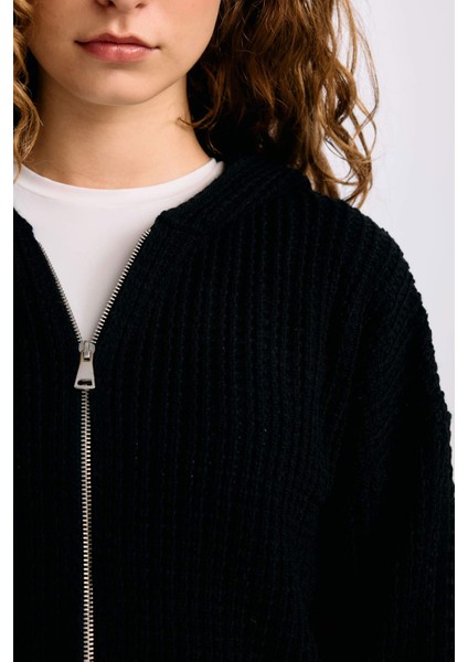 Regular Fit Kapüşonlu Fermuarlı Triko Hırka E2269AXNS