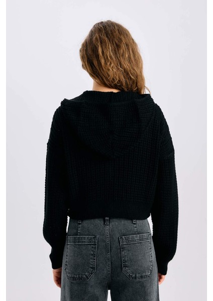 Regular Fit Kapüşonlu Fermuarlı Triko Hırka E2269AXNS