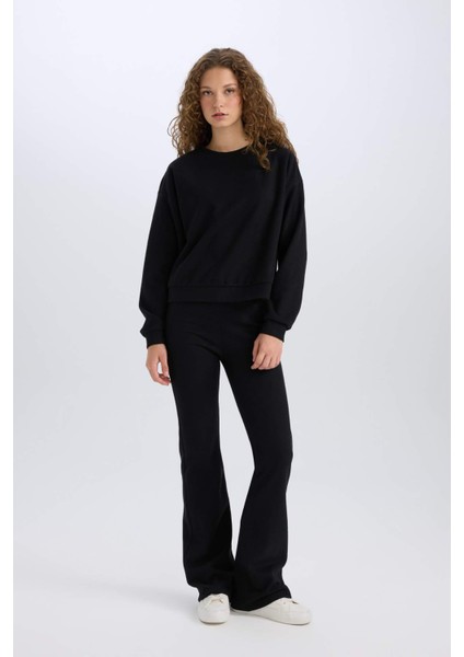 2'li Takım Basic Düz Bisiklet Yaka Üst Beli Lastikli Uzun Alt E3841AXNS