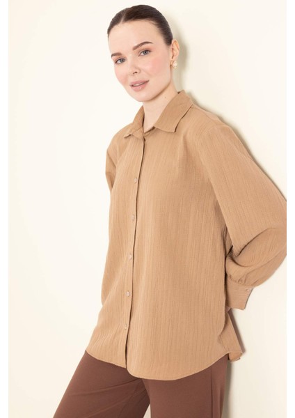 Regular Fit Basic Düz Uzun Kollu Gömlek Tunik E1628AX25SP