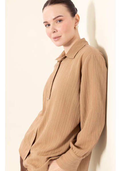 Regular Fit Basic Düz Uzun Kollu Gömlek Tunik E1628AX25SP