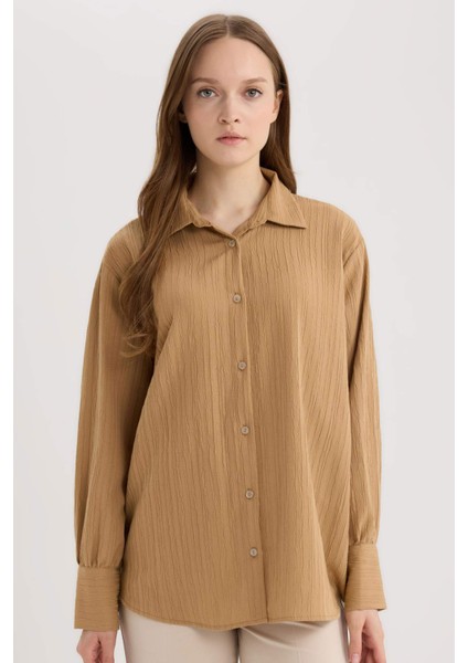 Regular Fit Basic Düz Uzun Kollu Gömlek Tunik E1628AX25SP