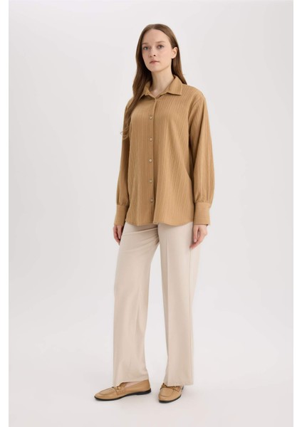 Regular Fit Basic Düz Uzun Kollu Gömlek Tunik E1628AX25SP