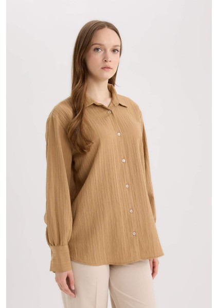 Regular Fit Basic Düz Uzun Kollu Gömlek Tunik E1628AX25SP