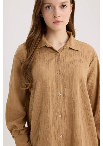 Regular Fit Basic Düz Uzun Kollu Gömlek Tunik E1628AX25SP