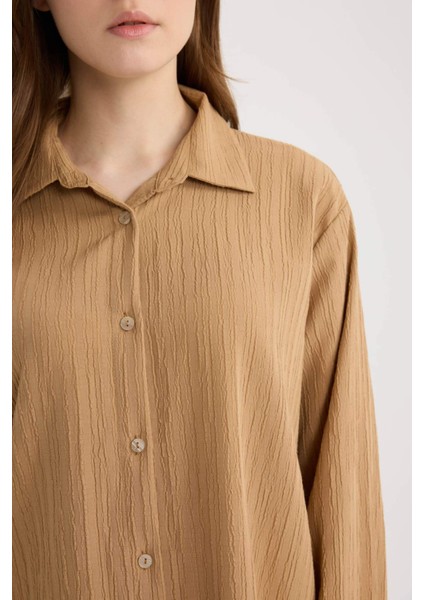 Regular Fit Basic Düz Uzun Kollu Gömlek Tunik E1628AX25SP