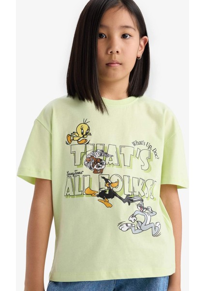 Kız Çocuk Looney Tunes Relax Fit Bisiklet Yaka Kısa Kollu Tişört E0868A825SM