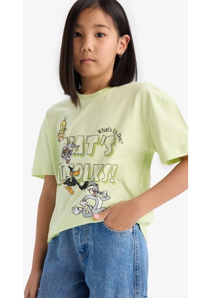 Kız Çocuk Looney Tunes Relax Fit Bisiklet Yaka Kısa Kollu Tişört E0868A825SM