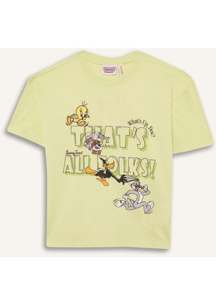 Kız Çocuk Looney Tunes Relax Fit Bisiklet Yaka Kısa Kollu Tişört E0868A825SM