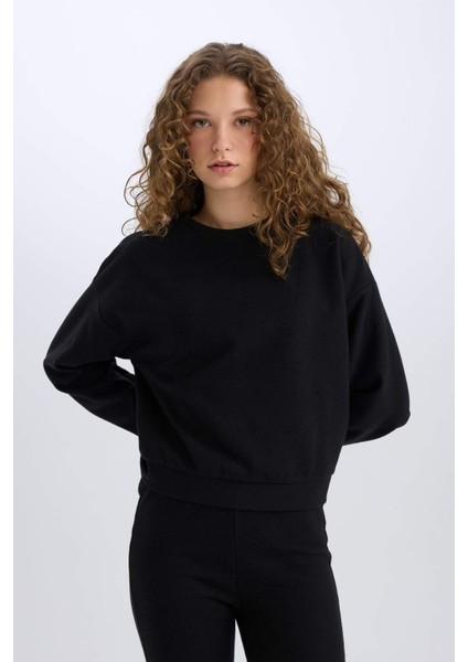 2'li Takım Basic Düz Bisiklet Yaka Üst Beli Lastikli Uzun Alt E3841AXNS